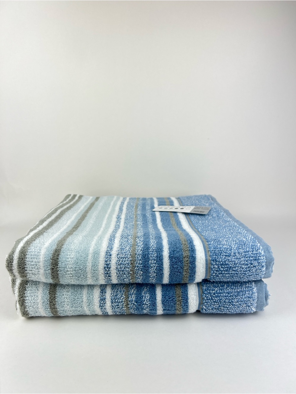 Casaba Bath Towel Set Blue White Taupe Striped Quick Dry Soft Cotton 2 Pc NEW